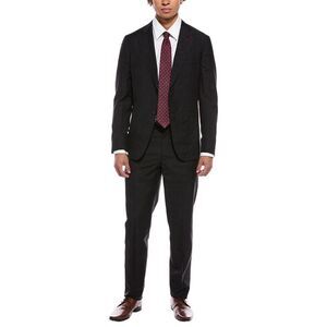 Isaia Mens  Capri Wool & Linen-Blend Suit With Flat Front Pant, Black